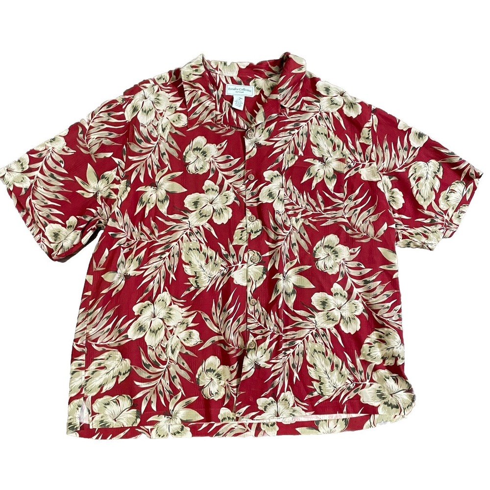 Paradise Collection Cezani Shirt Mens 100% Silk Hawaiian Red Floral Resort 2XL
